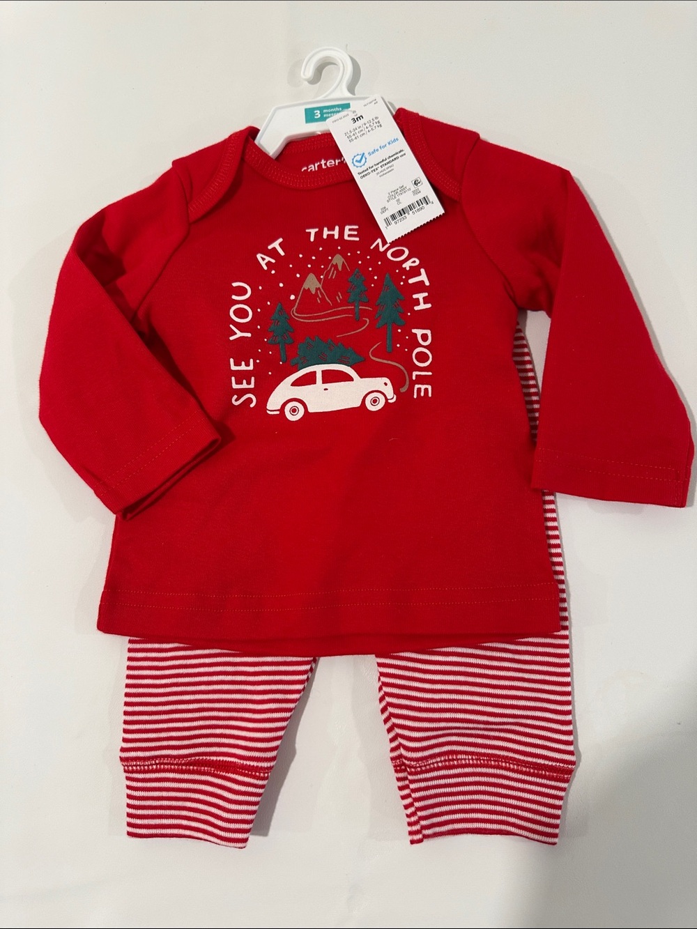 NWT 3M Carter's Red Long-Sleeve candy cane pants North Pole Christmas holiday
